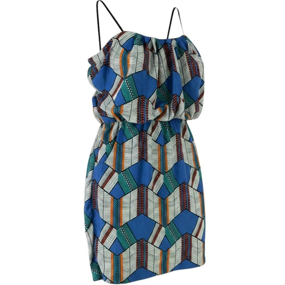 Geometric Summer Party Mini Dress Colorful Boho Lightweight with Pockets M